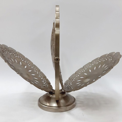 Vintage triple cake stand chrome plated with engraved plates foldable