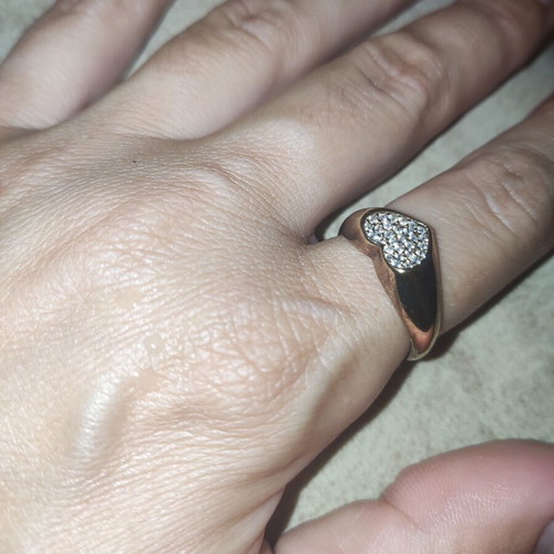 Silver 925 Gold Plated Ring with Heart and Zirconia Like New