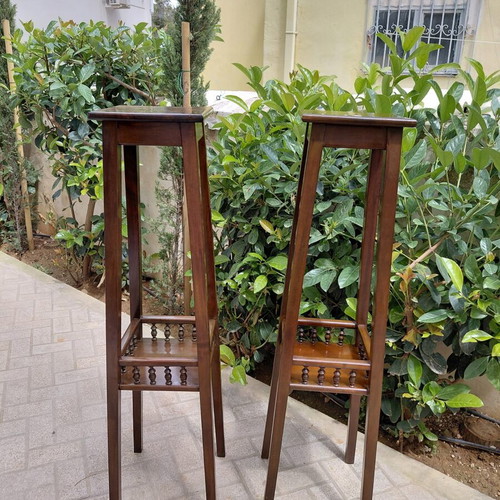 Traditional solid walnut flower stands set of 2 like new