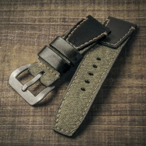 "SALT & PEPPER" canvas strap by Wotancraft, black leather
