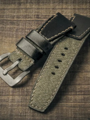 "SALT & PEPPER" canvas strap by Wotancraft, black leather