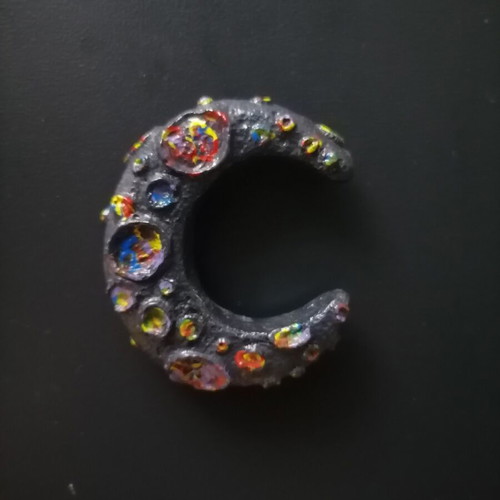 Handmade magnet from white cement with acrylics and varnish