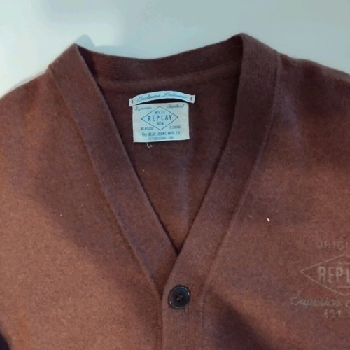 Replay men's wool cardigan size L like new, burgundy