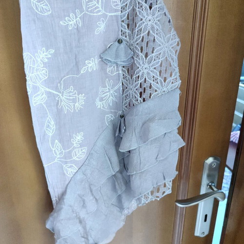 Scarf new with embroidery and lace gray-lilac