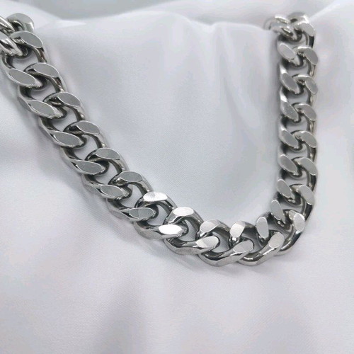 Stainless Steel Curb Chain Necklace 50 cm new, silver