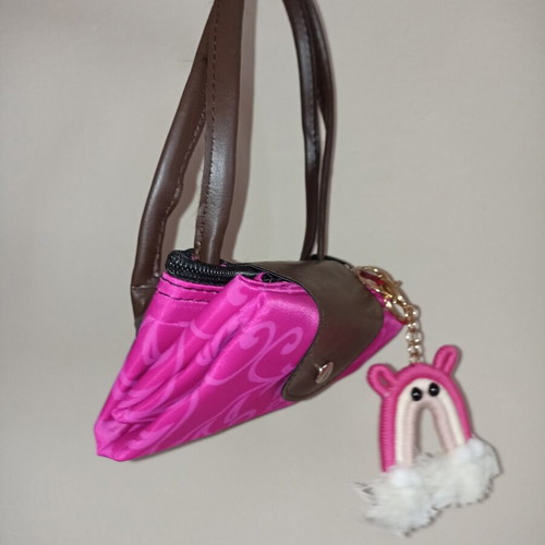 Foldable Origami Waterproof Fuchsia Handbag like new with keychain