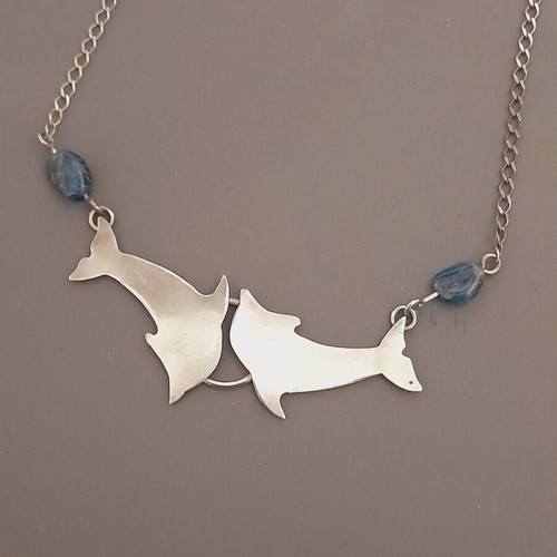 Dolphin pendant silver 925 with chain and semi-precious stones new