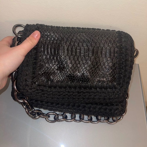 Shoulder bag used black handmade with chain
