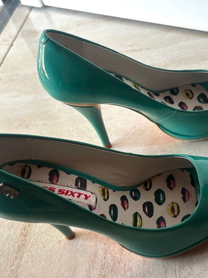 Miss Sixty turquoise patent leather peep-toe heels size 38