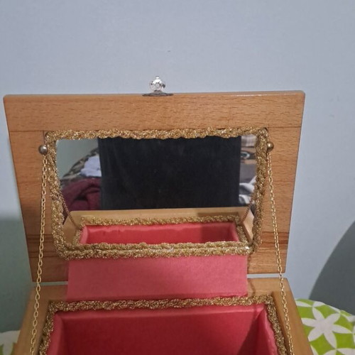 Jewelry box handmade wooden beige, new