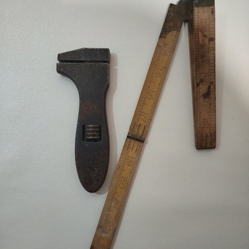 Adjustable Vintage Wrench and Folding Wooden Ruler used