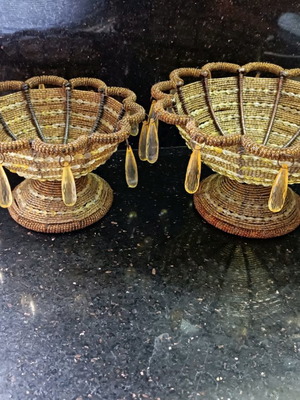 Винтидж купа с мъниста употребявана, метална тел и кехлибар