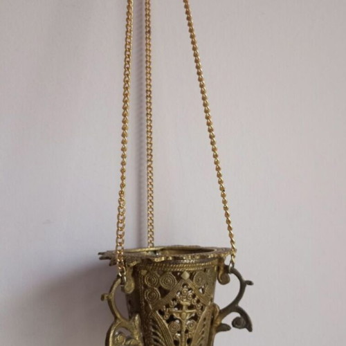 Solid bronze religious incense burner used, height 53 cm, diameter 10 cm