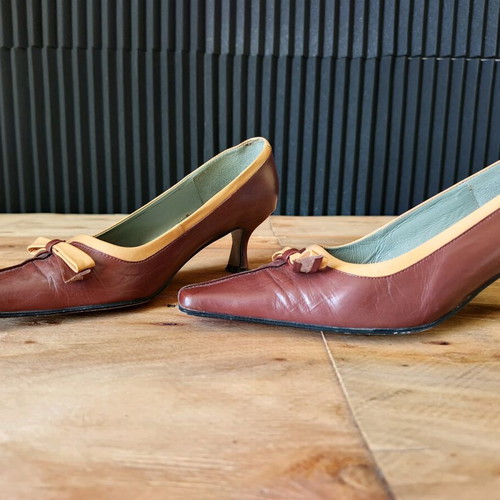 Gaetano Pelle leather pumps size 37 used, brown with beige details