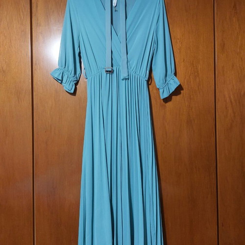 Freestyle official midi dress turquoise with 3/4 sleeves and pleated skirt