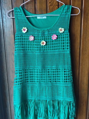 Dress with lace and fringes EVIS like new, green, size S