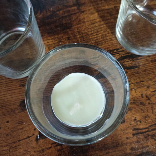 Set of three glass tealight holders new