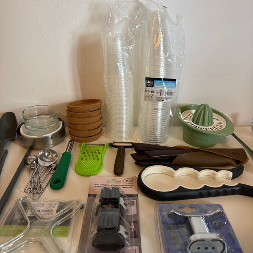 Kitchen and household items like new, assorted accessories