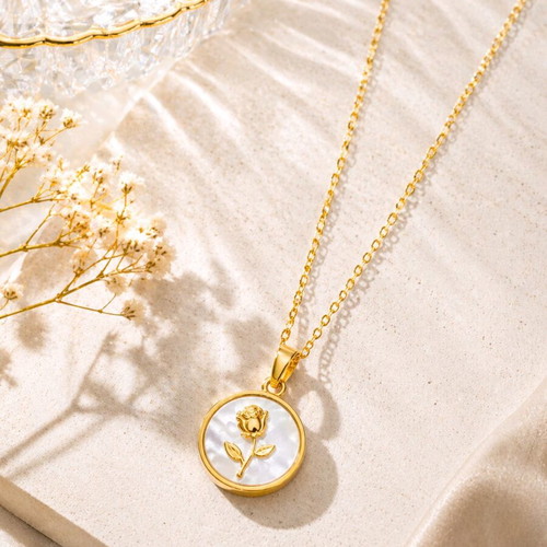 Women's round pendant necklace with gold-plated rose new