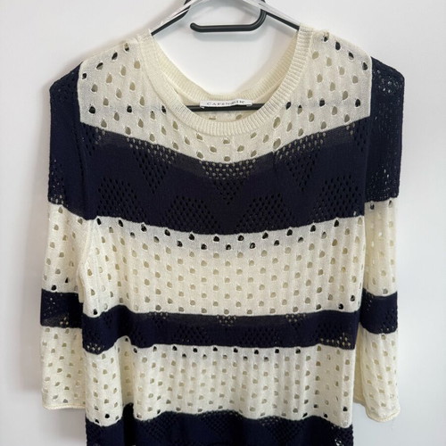 CafèNoir crochet blouse like new, size XL, white and blue