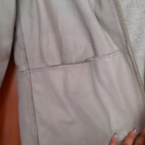 Zara leather jacket with fleece lining and hood used, gray