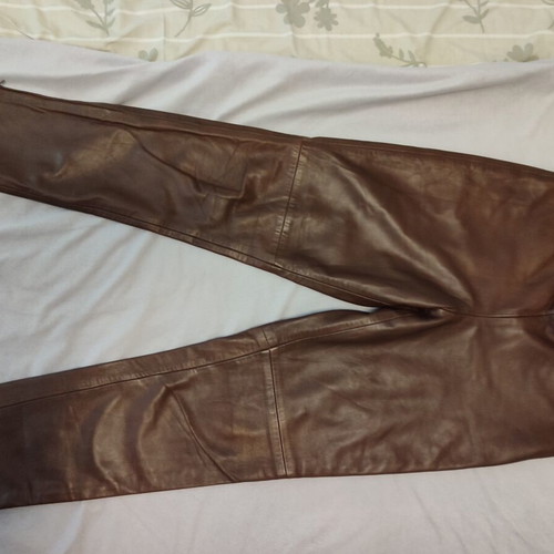 Lapel leather pants, brown, sheepskin