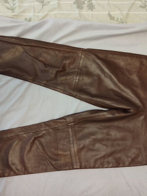Lapel leather pants, brown, sheepskin