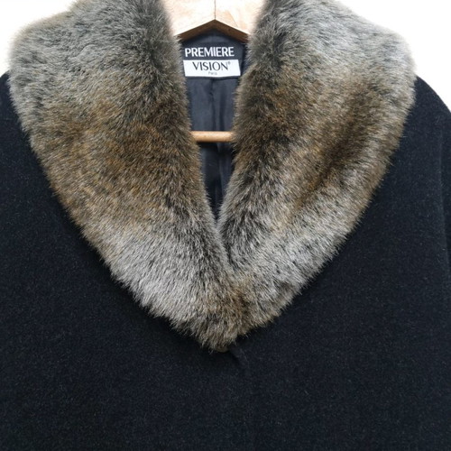Wool coat new with synthetic fur, gray, size XL