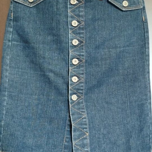 Denim midi skirt size 38 like new, dark blue with brown stitching
