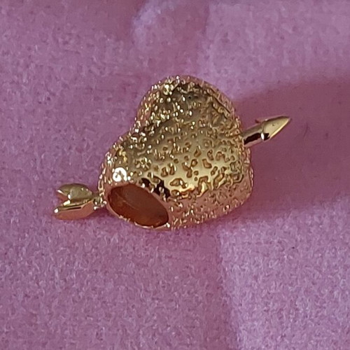 Charm heart with arrow new, gold hammered A.L.E.
