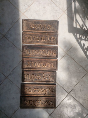 Set of 7 handmade solid wood carved signs like new