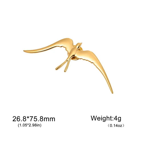 Steel women's swallow brooch new, gold and silver