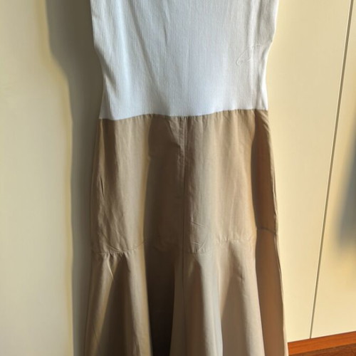 Midi dress Zara L beige and white with pockets new