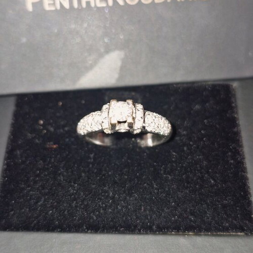 White Gold 18K Ring Size 54 with Central 0.25 Diamond and Brilliant Accents, Like New