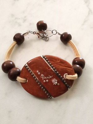Handmade Paris bracelet new with wooden elements and suede leather cord