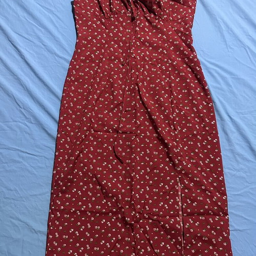 Shein midi dress burgundy with white floral pattern, size S