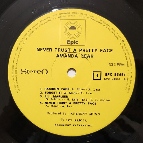 Amanda Lear Never Trust A Pretty Face vinyl record used