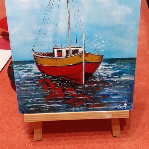 Handmade painting new on driftwood