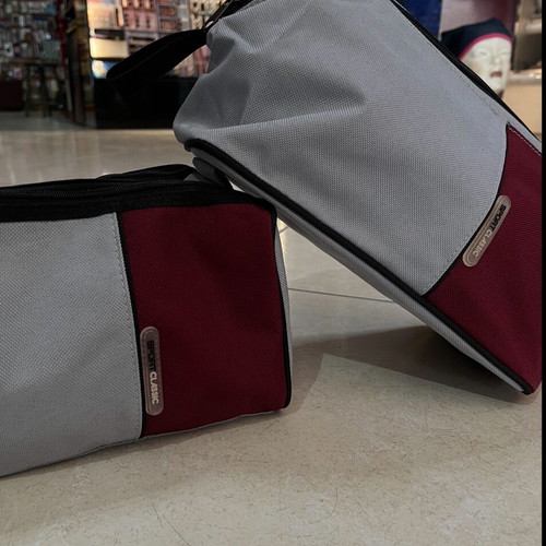 Unisex toiletry bag grey/burgundy new with large compartment