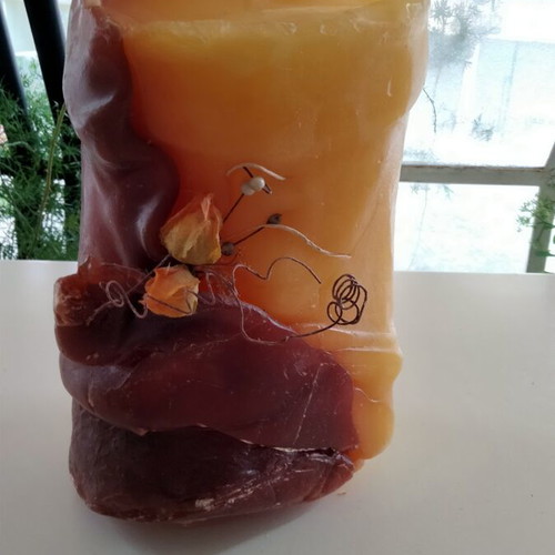 Handmade Decorative Candle used, large 4.3+ kg, pillar with dried flowers