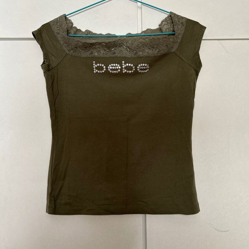 BEBE, blouse, Made in USA, khaki color, Size L.