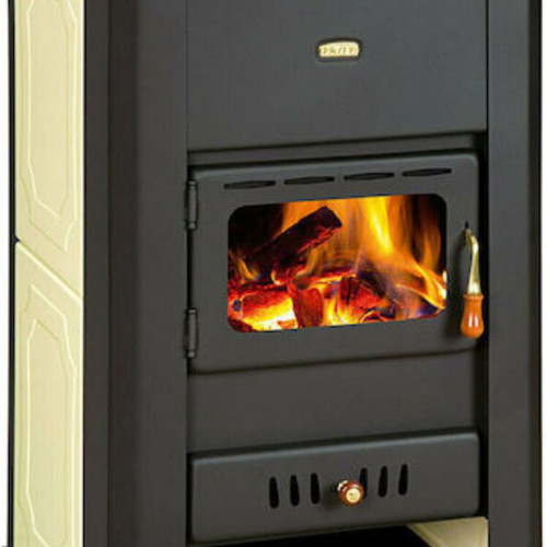 Prity S3 W17 metal wood stove 19kW used, beige, hydraulic radiator