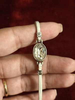 Vintage DYRBERG/KERN bracelet used with large oval crystal and white leather strap