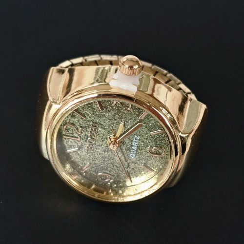 Ring watch quartz with khaki dial and gold bracelet like new