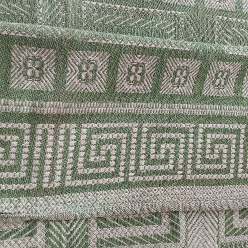 Set of 2 vintage woven blankets with meander pattern, sage green and beige