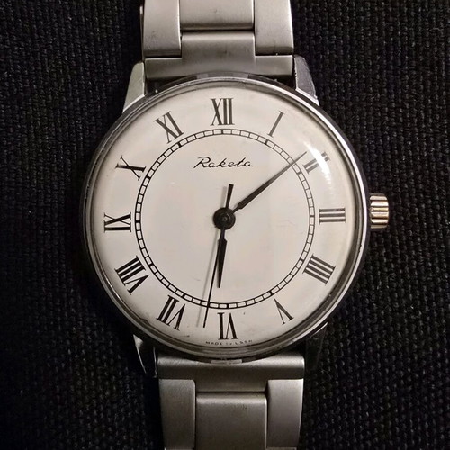 Vintage Soviet Raketa men's watch used, silver