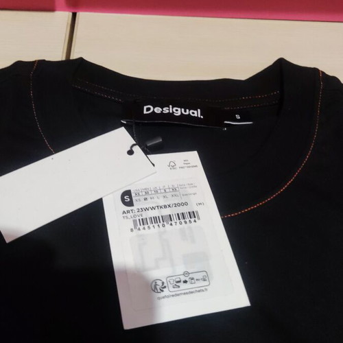 Desigual Graffiti Love T-shirt Small new, black, mesh sleeves