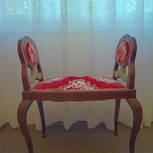 Vintage neoclassical stool used with wooden frame and red fabric upholstery