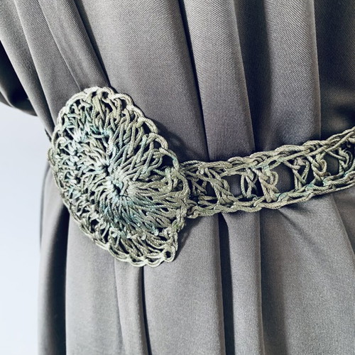 Veloudakis handmade metal belt, adjustable, olive metallic and grey