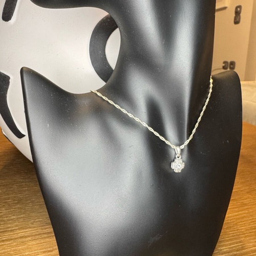 Silver necklace with pendant cross and decorative stone like new
